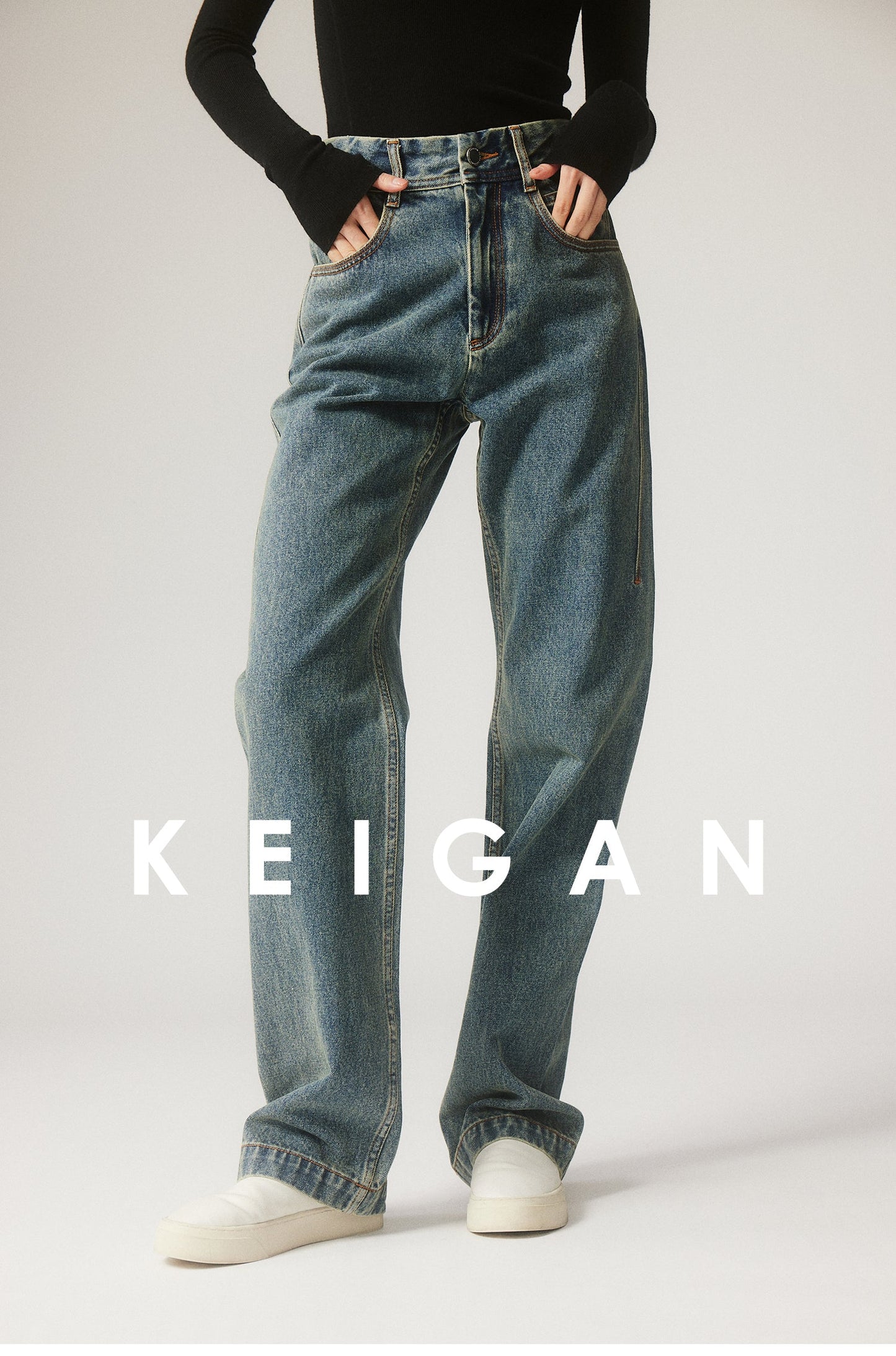 High-waisted straight-leg jeans