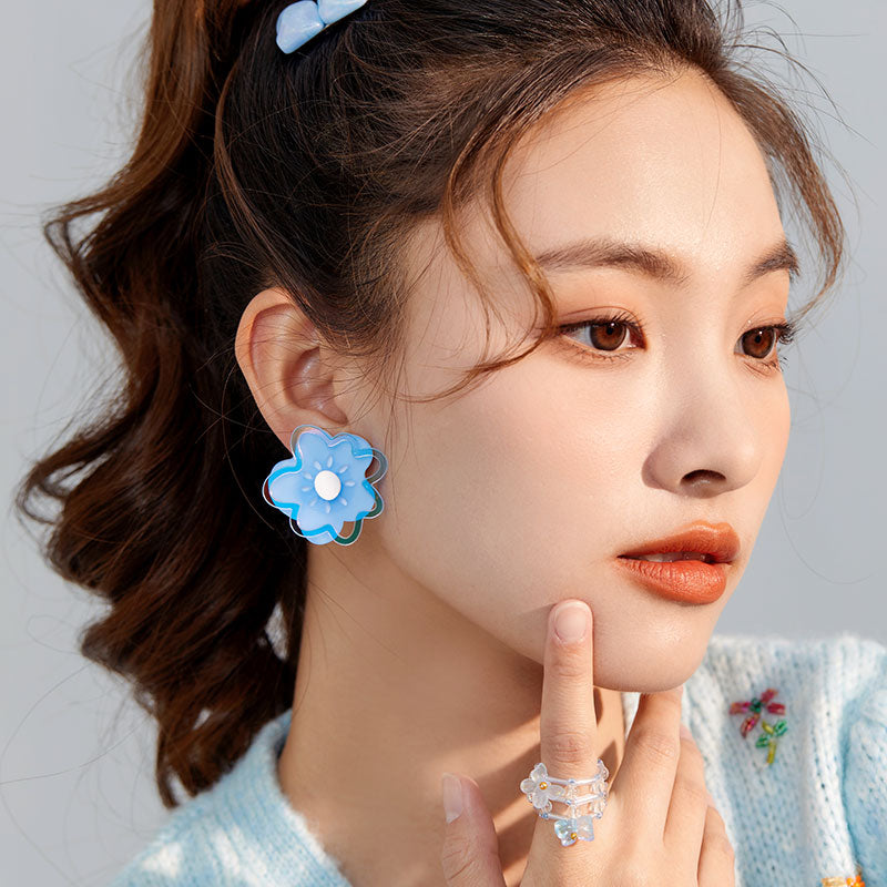 Blue fantasy flower earrings B1917