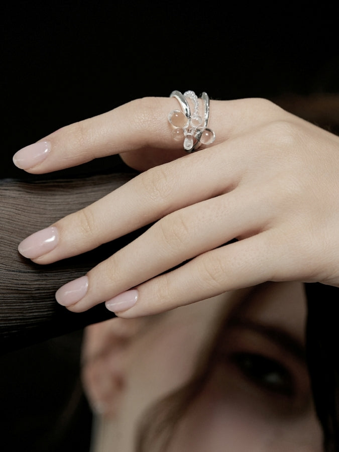 Clear glass flower ring B1245