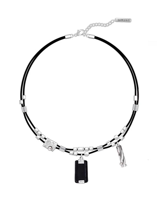 Metal bead leather rope necklace B2053