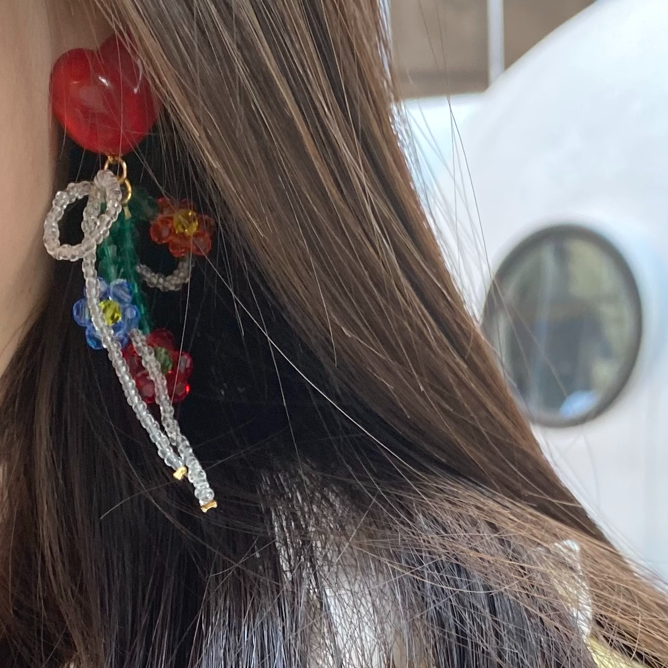Red Heart Flower Bead Earrings B1164