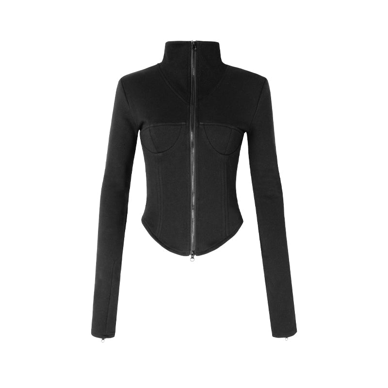 Black fishbone corset zipper jacket