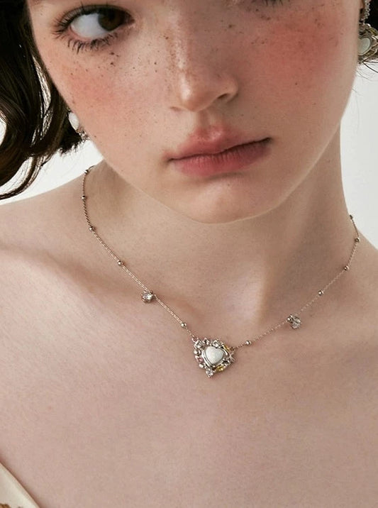 Sea shell opal heart necklace B2085