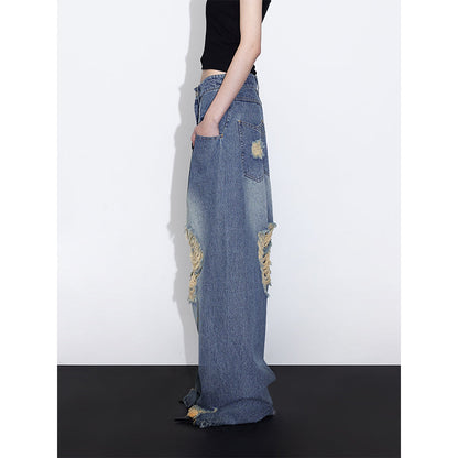 Pinched pleats wide-leg jeans