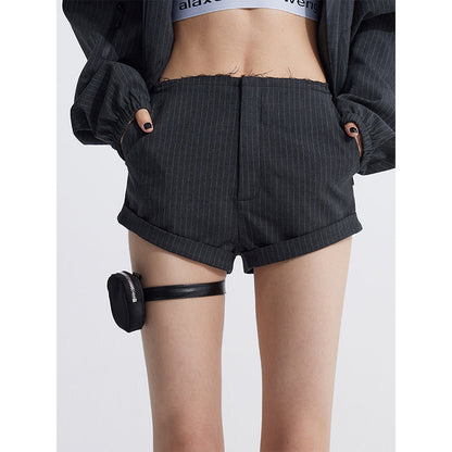 Gray striped suit shorts