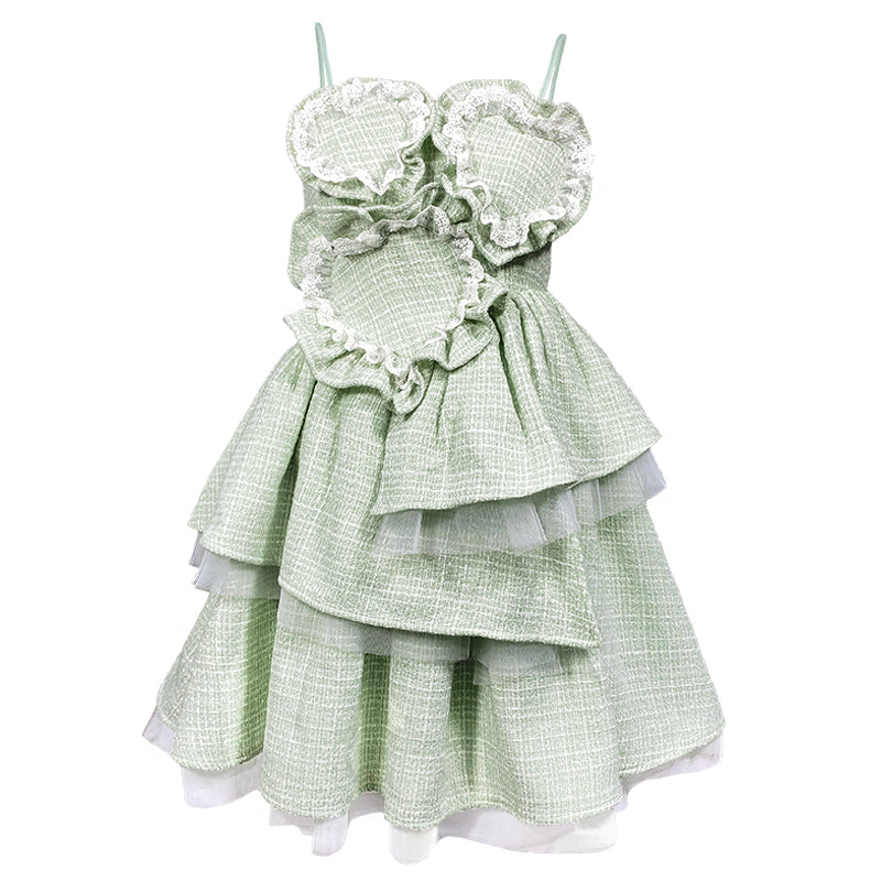 Mint green lace irregular tutu sling dress