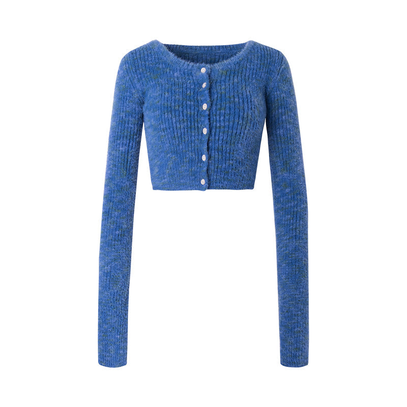 Blue V-neck knitted top