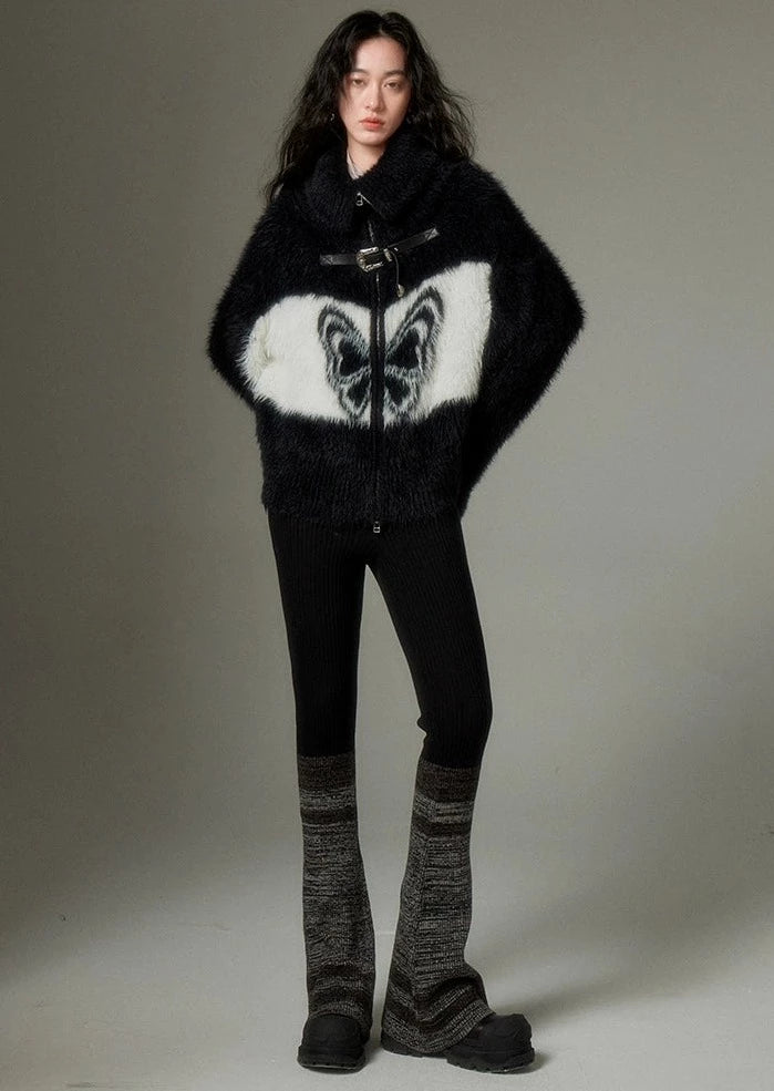 butterfly pattern imitation mink knitted cardigan jacket B2237
