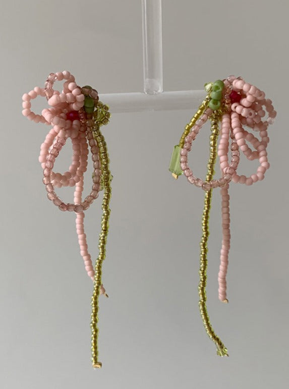 Pink fairy bead tassel earrings B1824