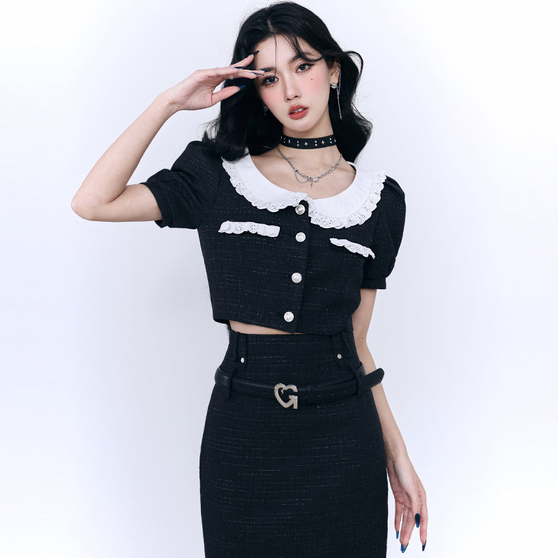 Black doll collar top and skirt