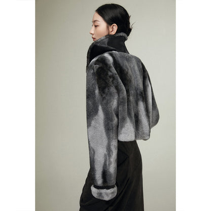 Gradient Eco Fur Cropped Wool Jacket