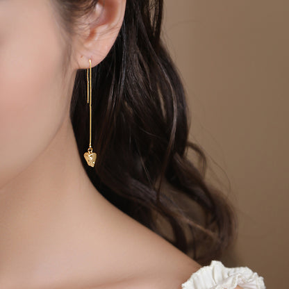 Mini cheese silver wire long earrings B1669