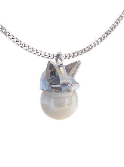 Metallic polygon little fox pearl necklace B2628
