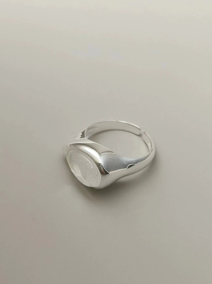 S925 Natural White Crystal Onyx Drop Ring B2108