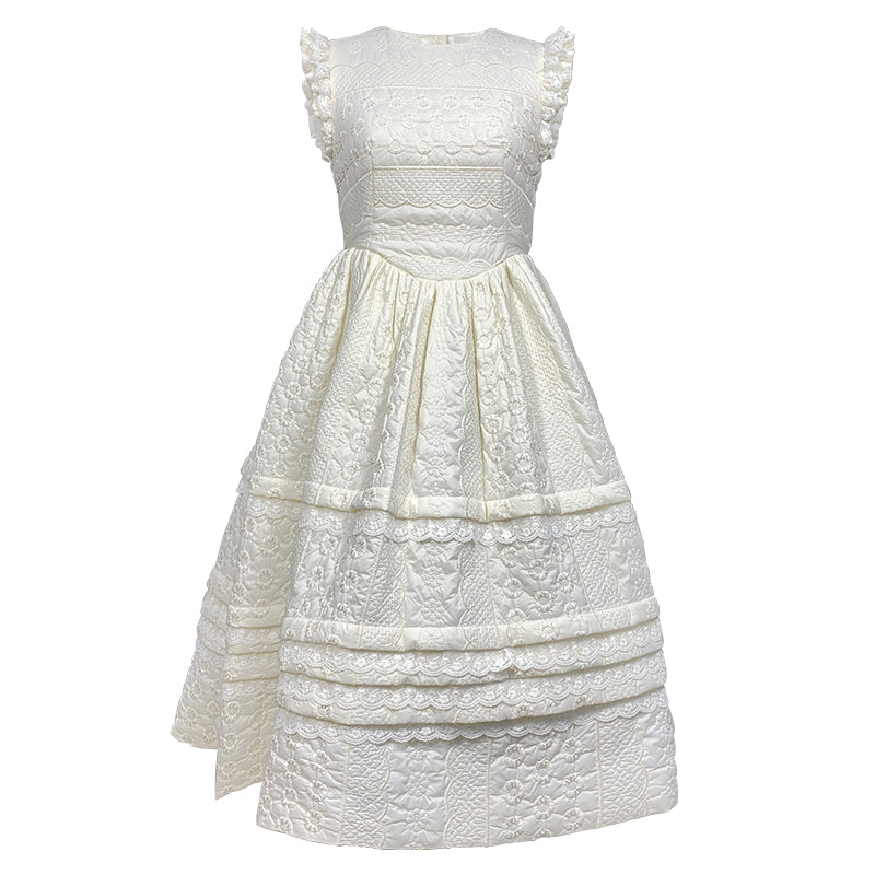White lace embroidery quilted sundress
