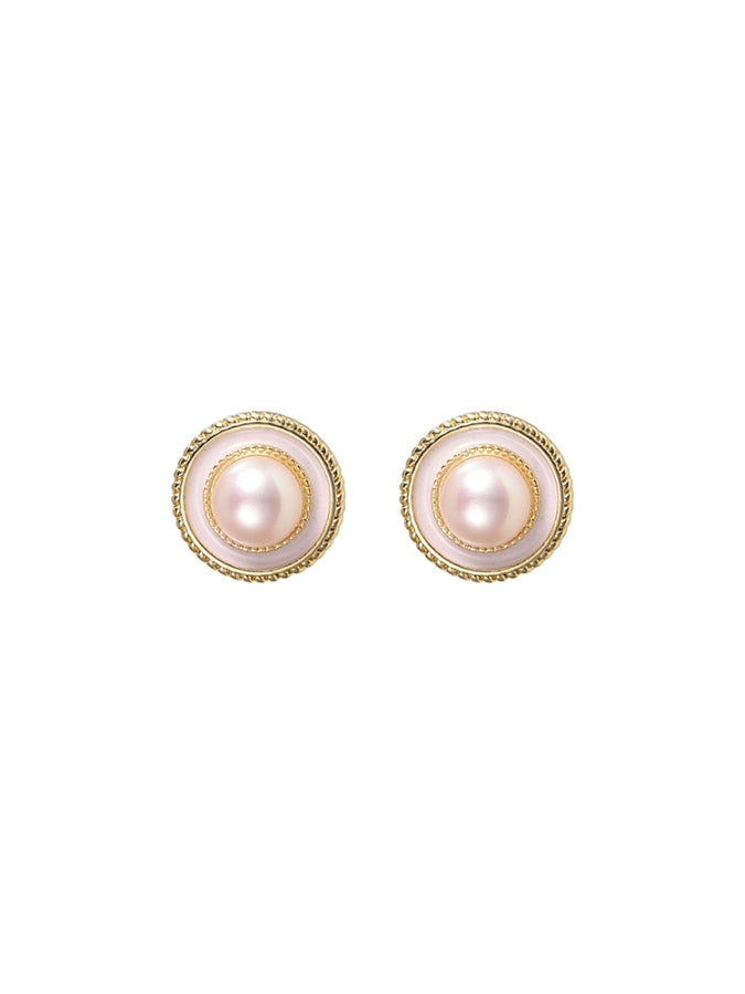 Retro Round Freshwater Pearl Earrings B1305