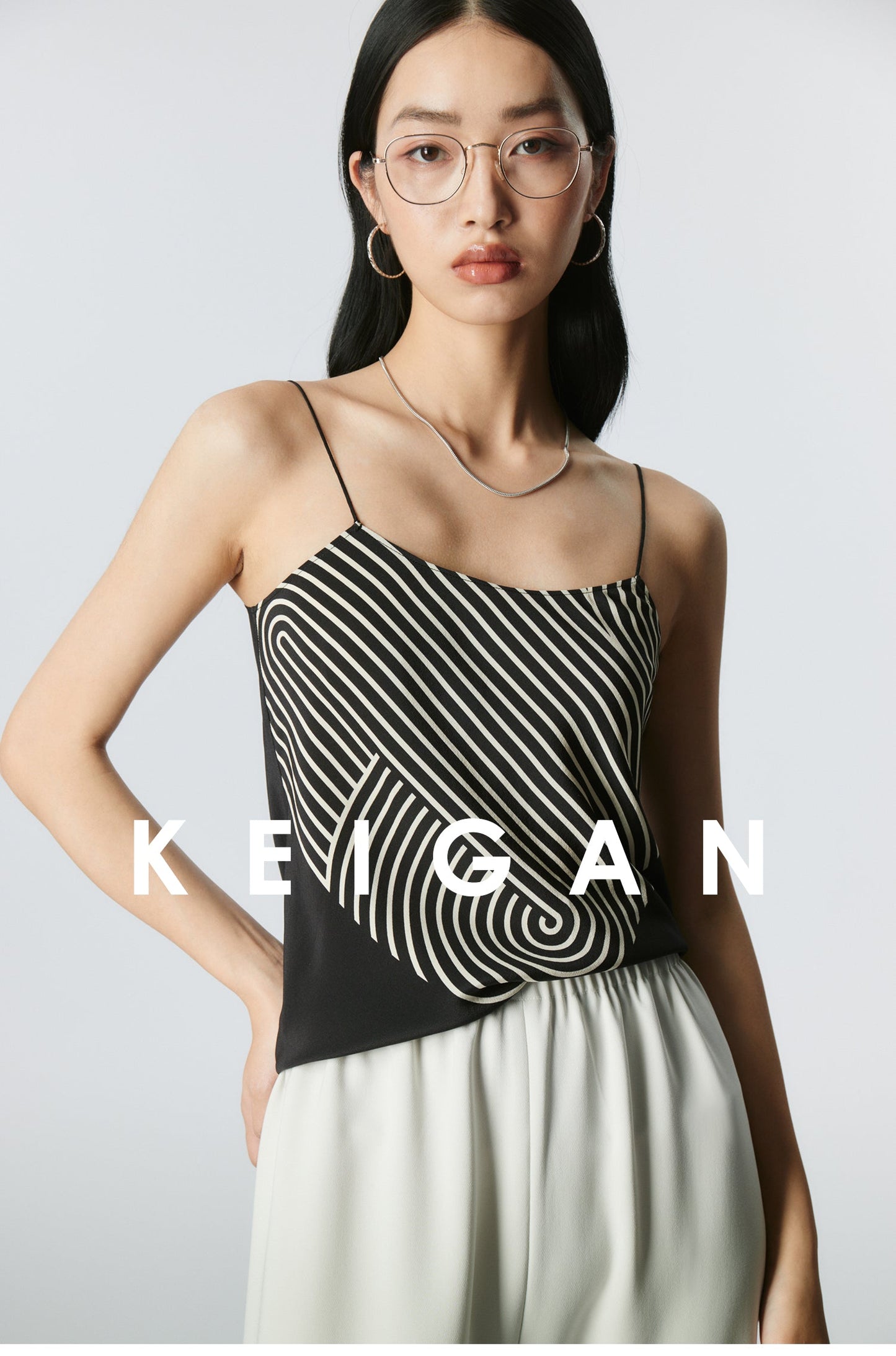 Abstract line silk small sling top