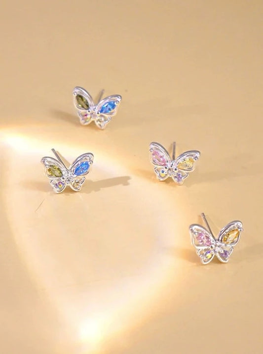 S925 Small Butterfly Zircon Earrings B2199