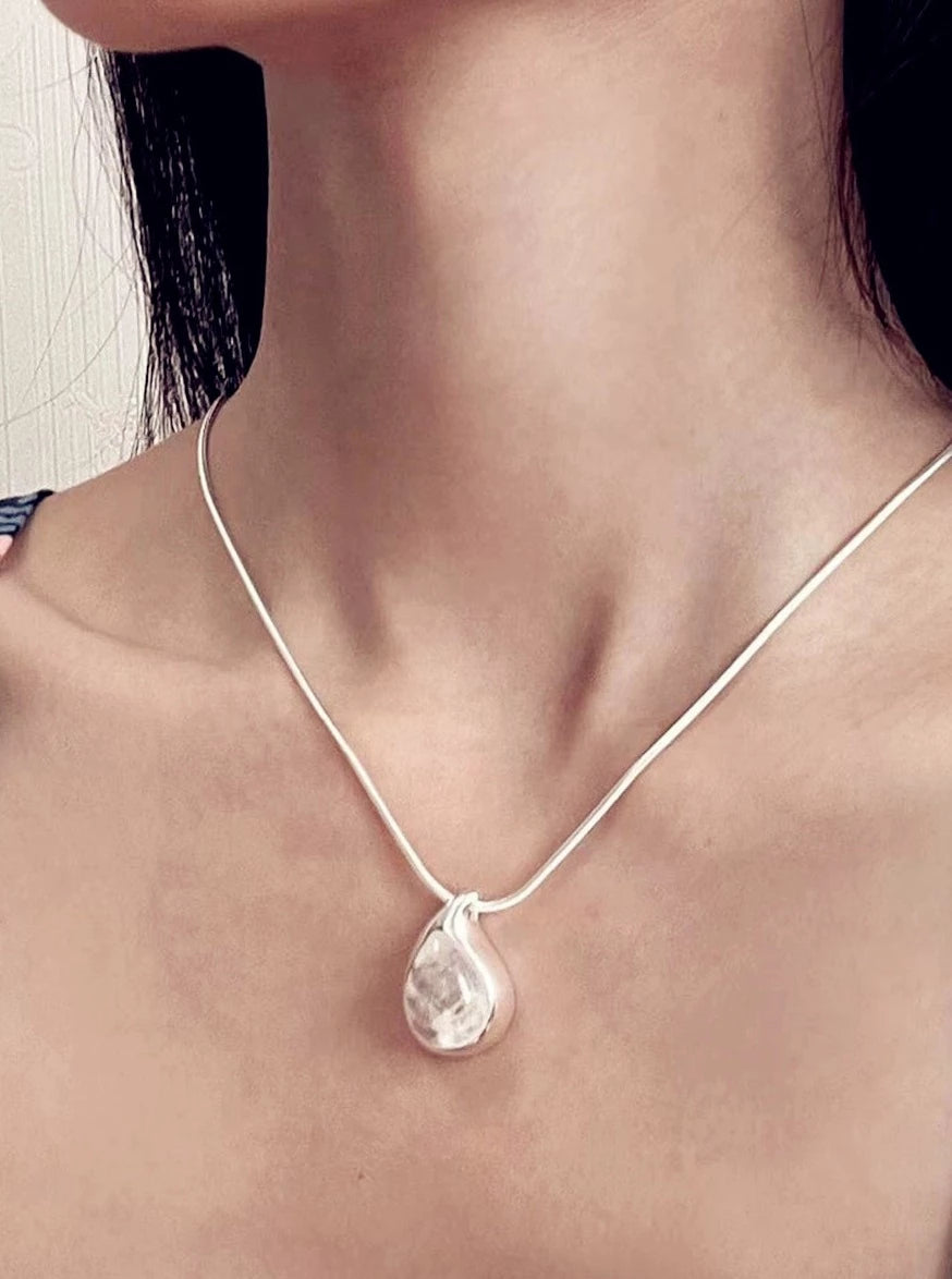 S925 Natural White Crystal Onyx Drop Necklace B2107