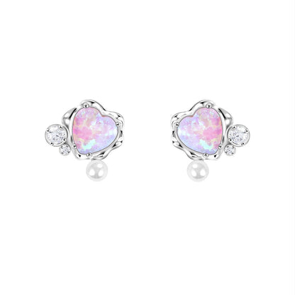 Neon heart light color opal earrings B1565