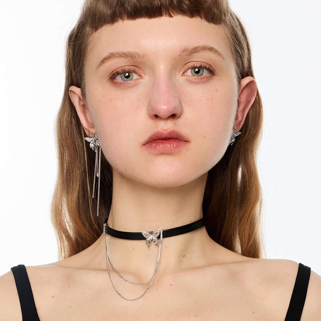 Double Butterfly Leather Cord Choker B1934