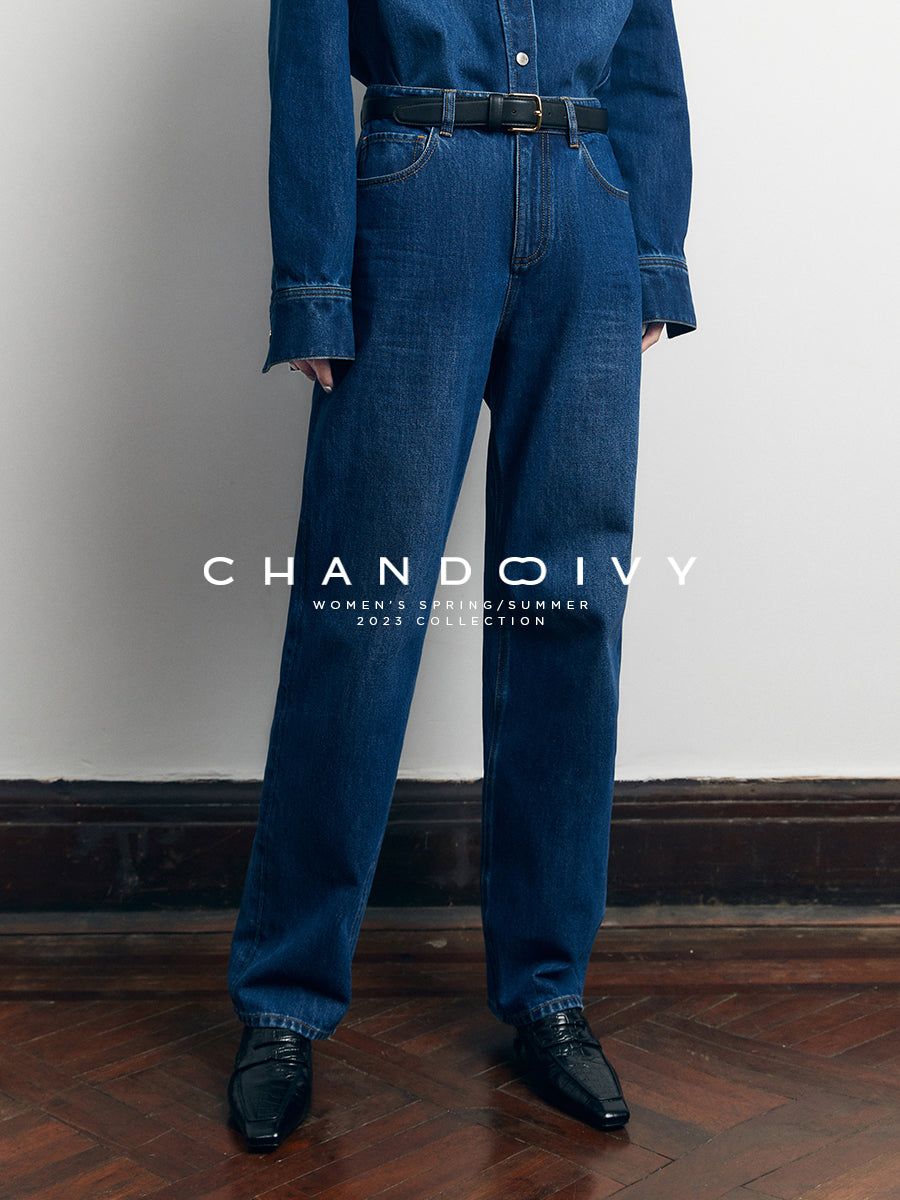 Long-staple cotton anti-wrinkle high-waist jeans