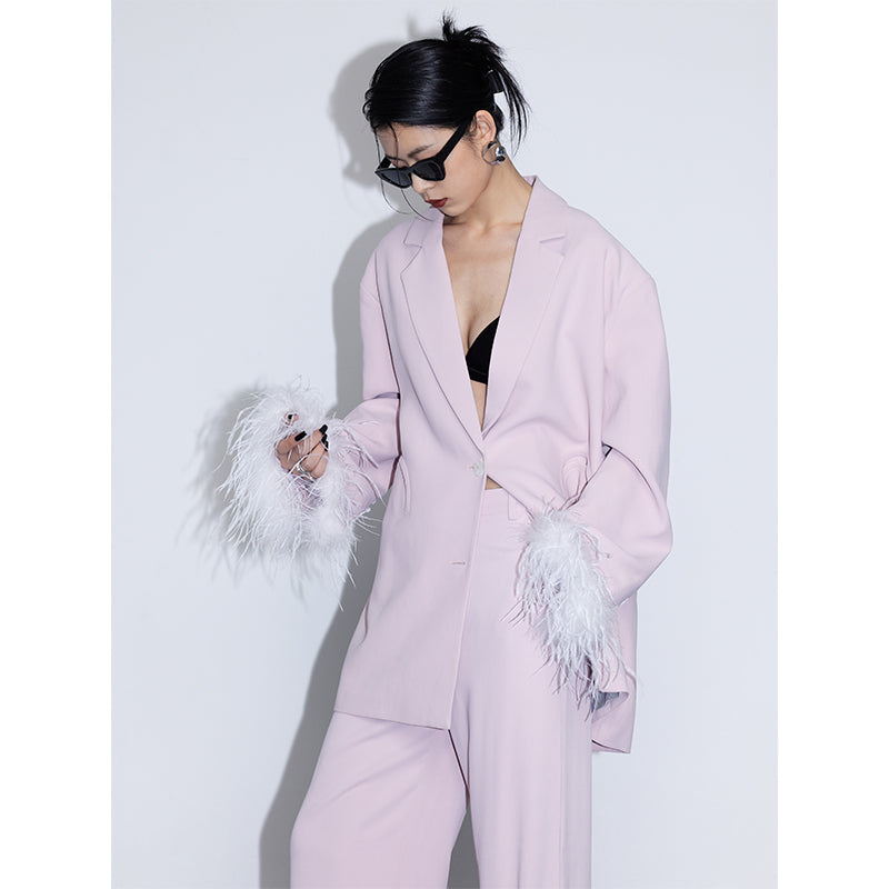 Ostrich feather cuff jacket and pants