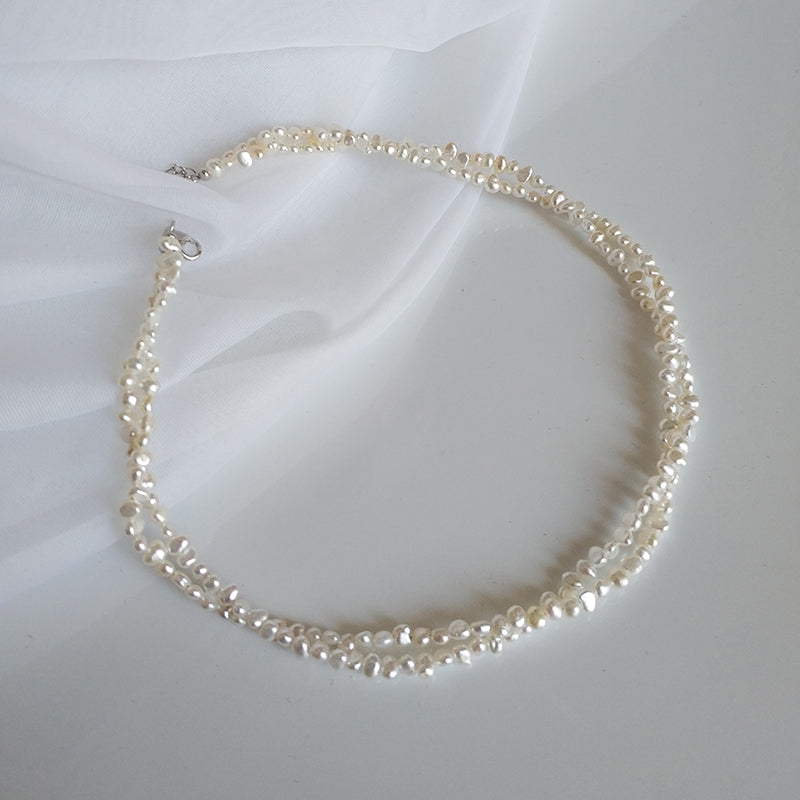 Baroque pearl double silver necklace B1931