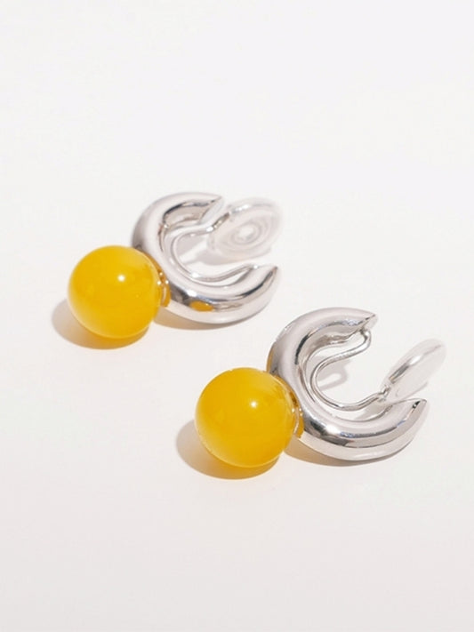 Natural Yellow Chalcedony Ear Clip B1195
