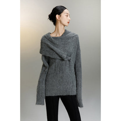 One-shoulder wrap design slender sweater