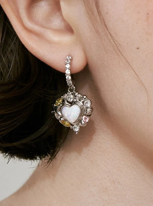 Sea shell opal heart earrings B2084