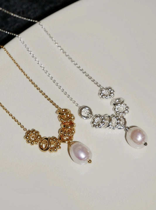 Hoop metal pearl necklace B2536