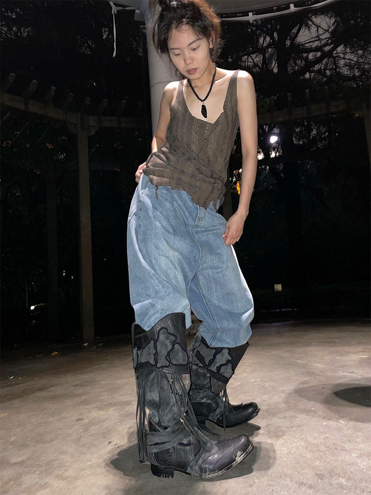 Loose low-waisted retro baggy pants