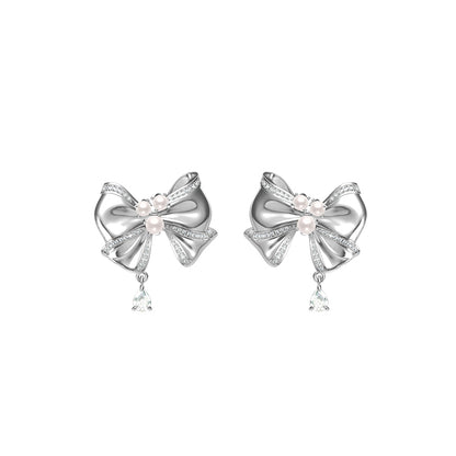 Metal Ribbon Pearl Earrings B1642