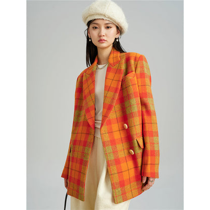 Retro orange plaid short and long coat