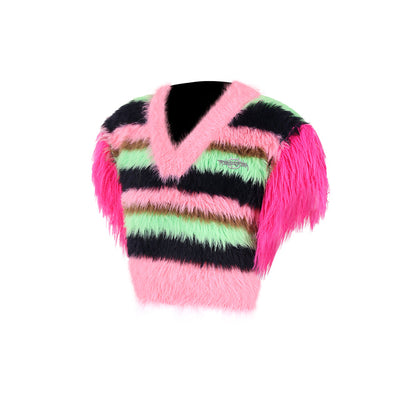 Striped knitted warm vest sweater