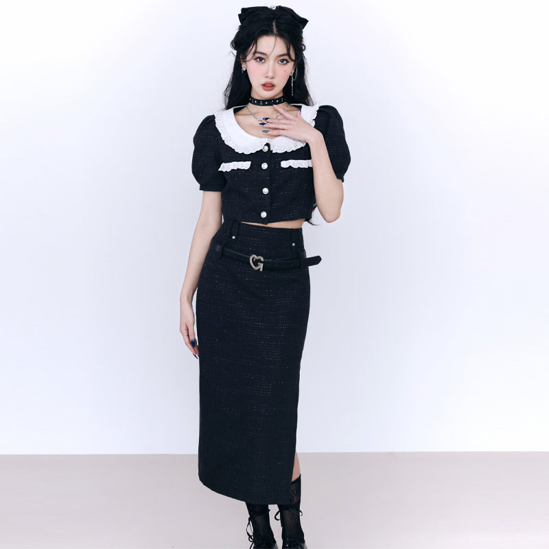 Black doll collar top and skirt