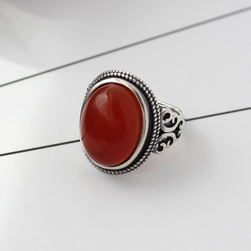 Red Agate Silver Open Ring B1790