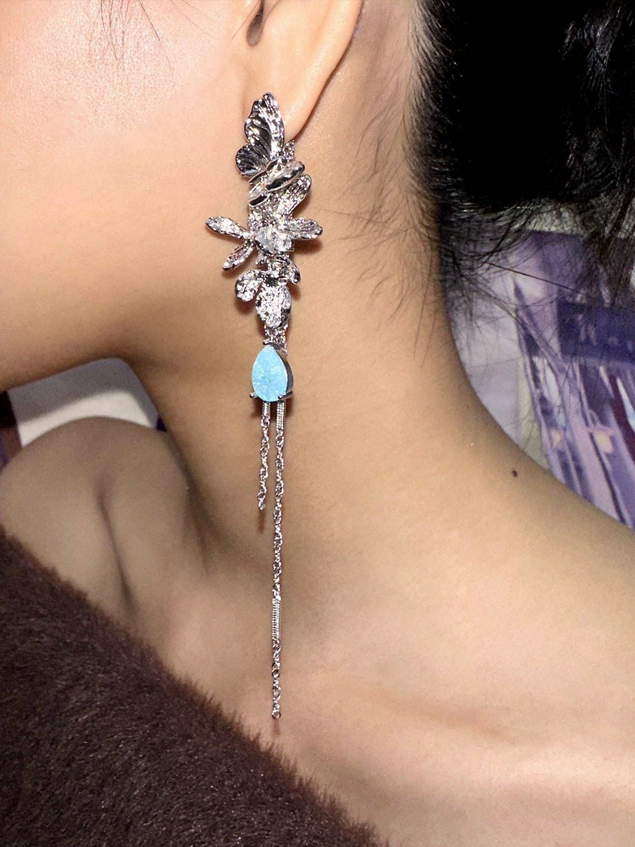 Butterfly flower tassel earrings B2508