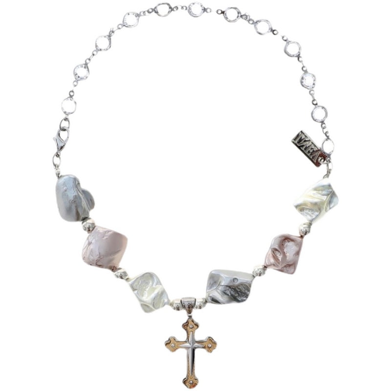 Natural Pearl Cross Necklace B1571