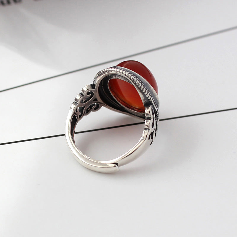 Red Agate Silver Open Ring B1790