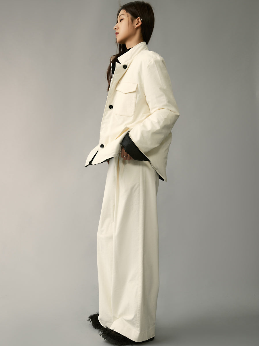 Corduroy two-wear white duck down jacket
