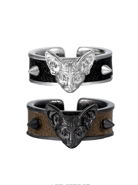 S925 Leather Cat Open Ring B2464