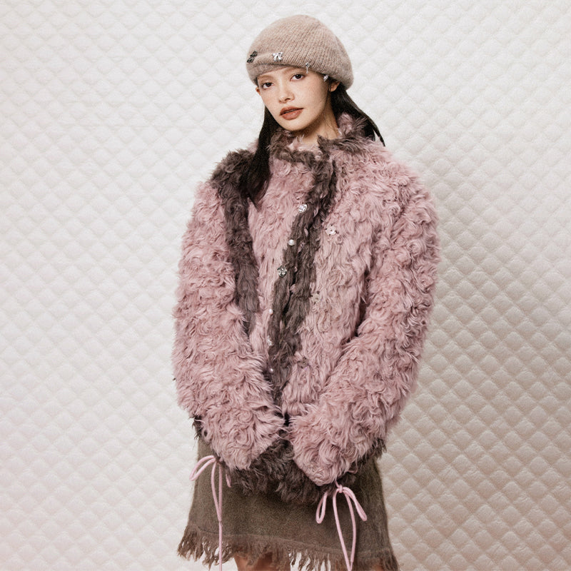 Romantic retro style warm fur coat
