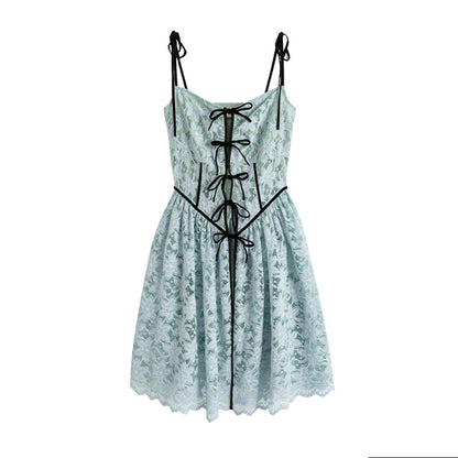 Two-color lace suspender dress + flared pants