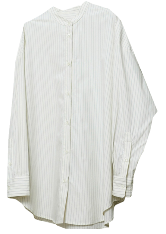 Collarless loose striped shirt B2593