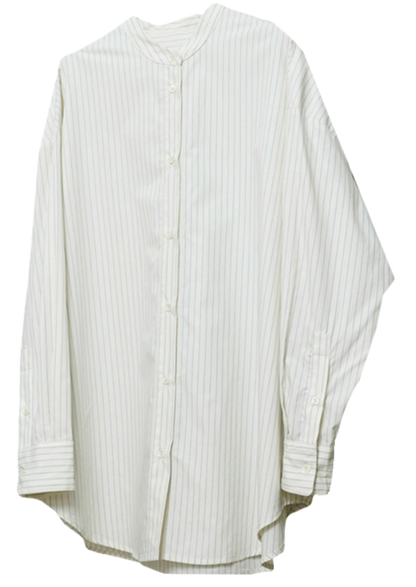 Collarless loose striped shirt B2593