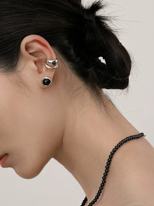 S925 Black Onyx Minimalist Ear Cuff B2286