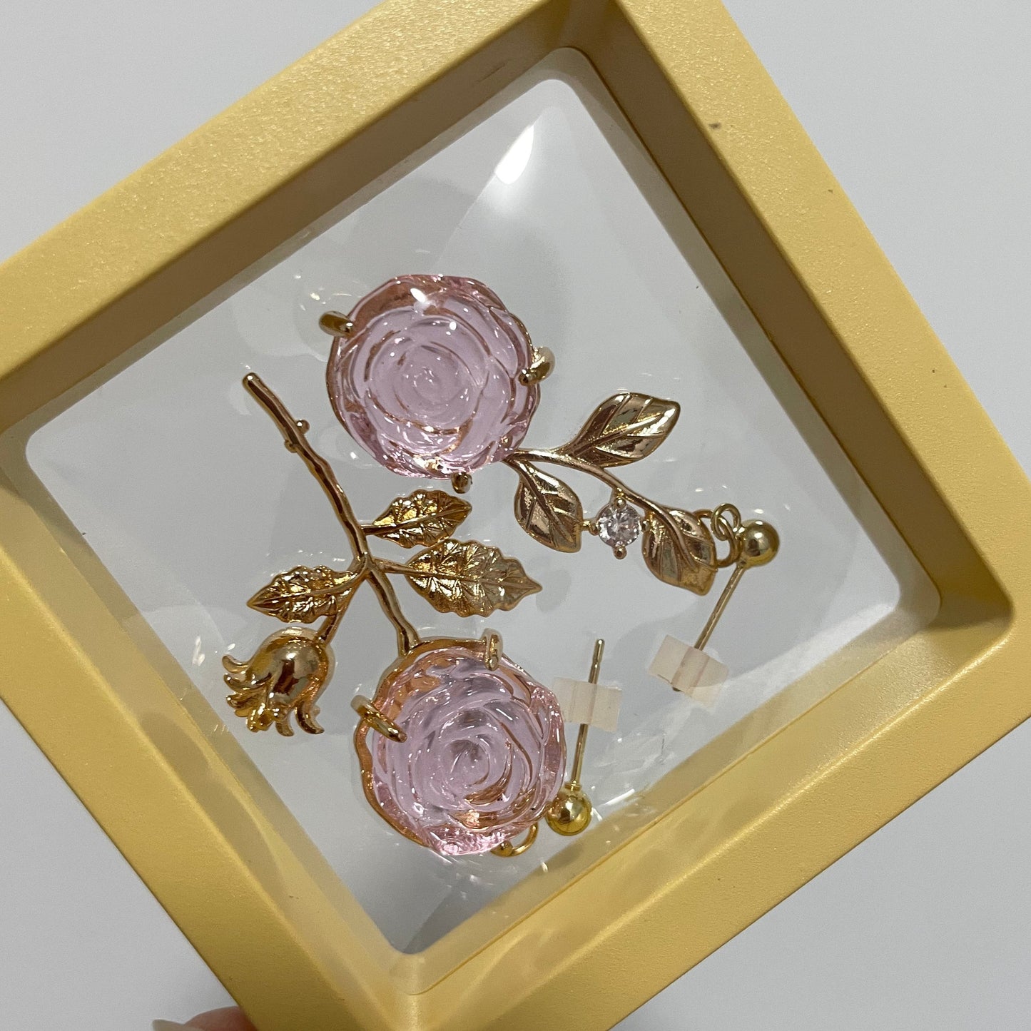 Asymmetric Design Pink Rose Earrings B1226