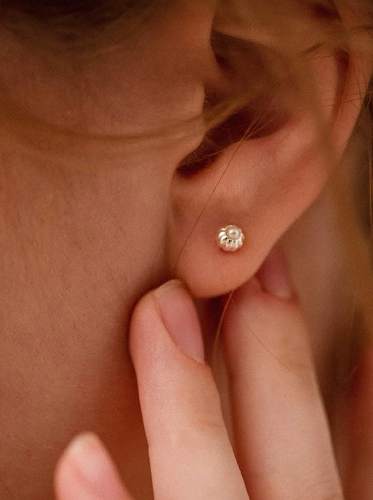 S925 Retro flower pearl earrings (single) B2434